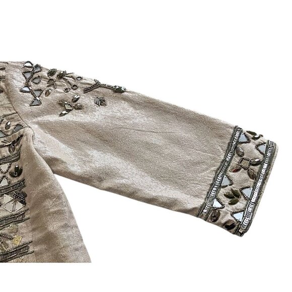 Vintage Y2K CHICOS Embellished Metallic Beige Aztec Beaded Cocktail Jacket Sz 1 - Picture 6 of 10